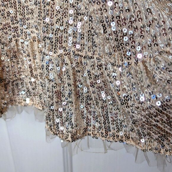 M by MNK Blush Sequined Cap Sleeve Babydoll Cocktail Mini Dress size L - Picture 6 of 16